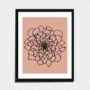 Art Print, Minimalist Modern Blush Pink Flower Sketch